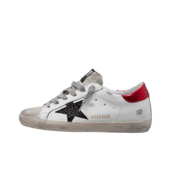 Golden Goose Super Star Skateboard Shoes Women's Low Top Black Logo Red Heel Tab