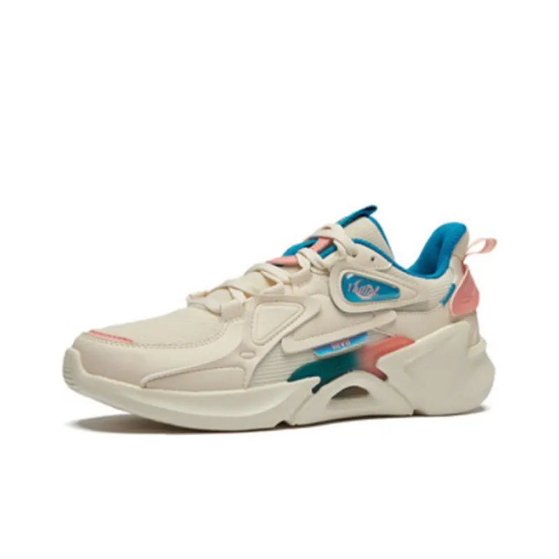 361° Abrasion Resistant Lightweight Cushioning Low Top Running Shoes Women's Beige Cyan-2
