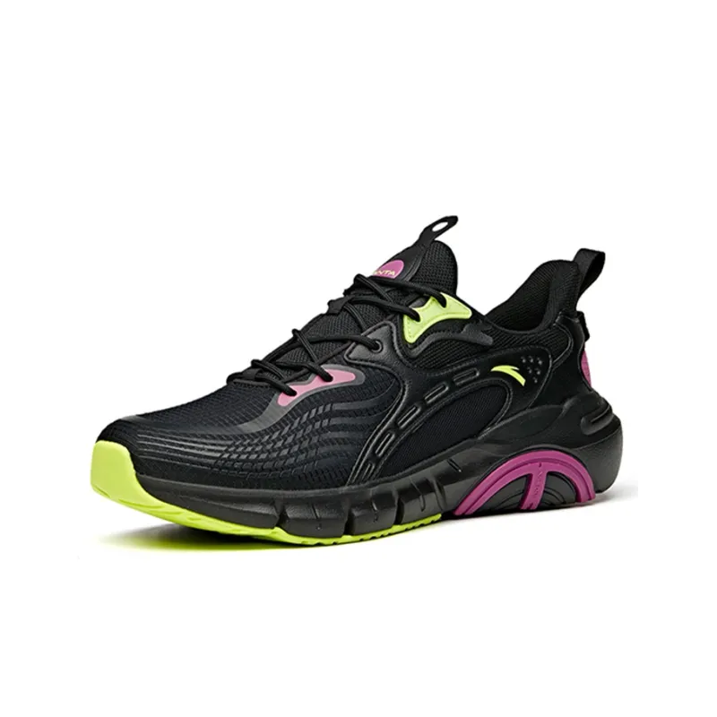 Anta Cushioning Breathable Lightweight Wear-Resistant Slip-Resistant Low-Top Running Shoes Men's Black Purple Green-2