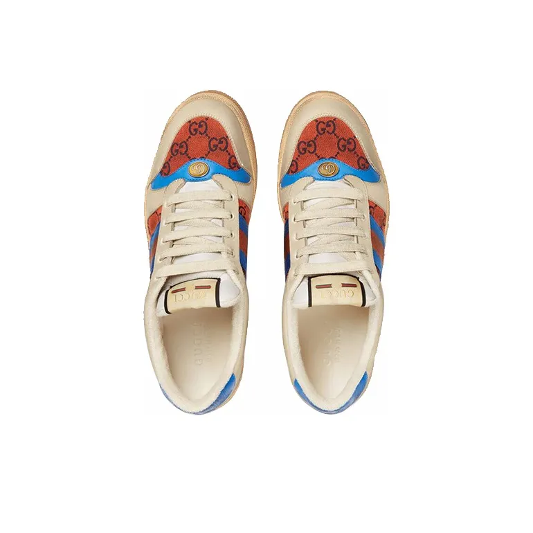 GUCCI Screener Distressed Shoes Stylish Skateboarding Shoes Women's Red Blue-3