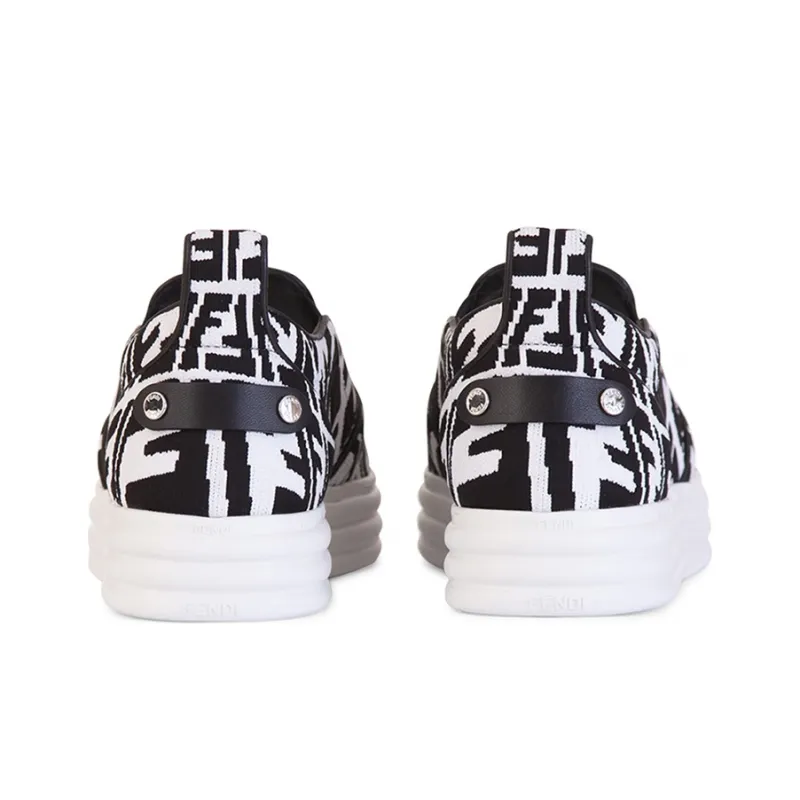 FENDI Low Top Stylish Skateboarding Shoes Women's Black White-4