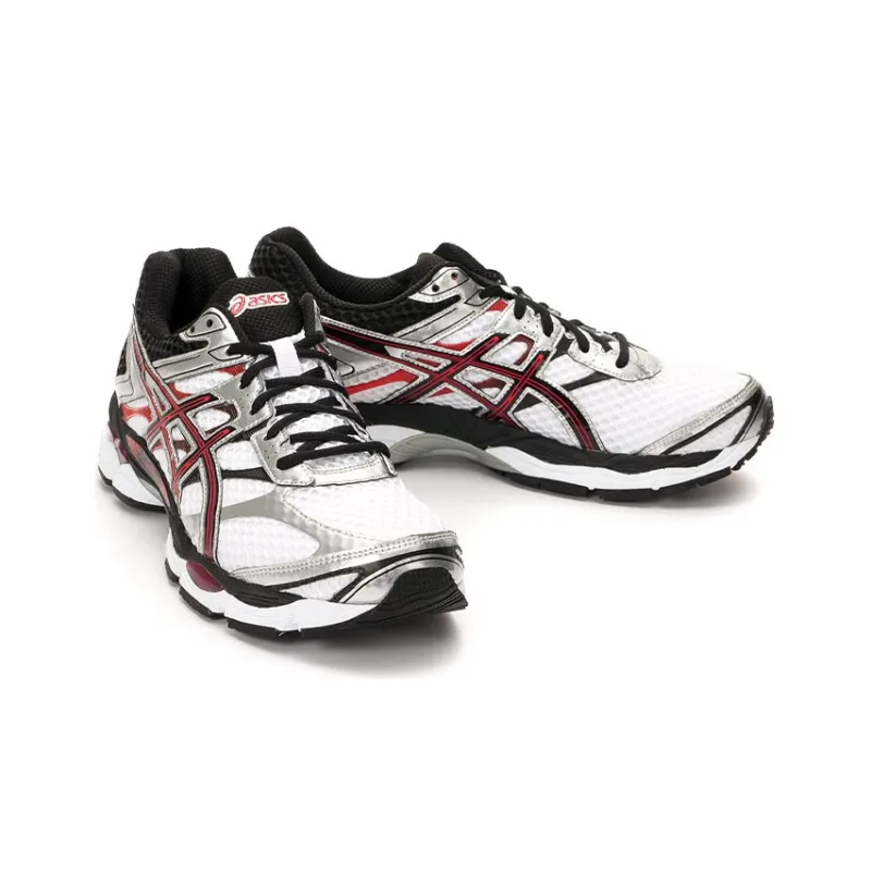 Asics Gel-Cumulus 16 Wear-Resistant Slip-Resistant Low-Top Running Shoes Men's White Red Silver 4E-Width-1