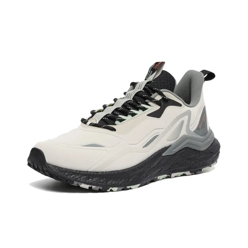 XTEP Cushioning Anti Slip Wear Resistant Breathable Lightweight Rebound Low Top Running Shoes Men's Gray Beige Black-2