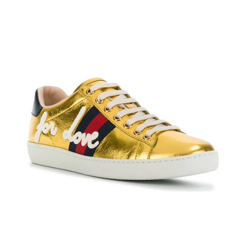GUCCI Women's Ace Metallic 'For Love Gold' Women's-2