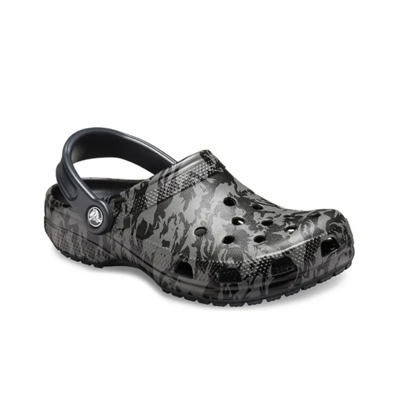 Crocs Classic Clog Camouflage Printing Beach Sandals Black Unisex-1