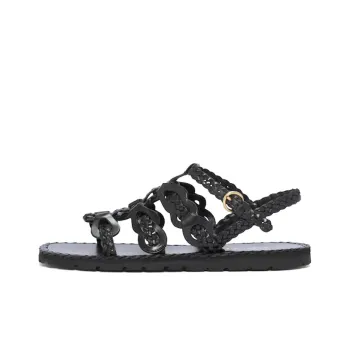 PRADA Braided Leather Sandals 'Black' Women's