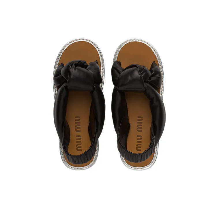 MIU MIU Nappa One Strap Sandals Women's Black-3