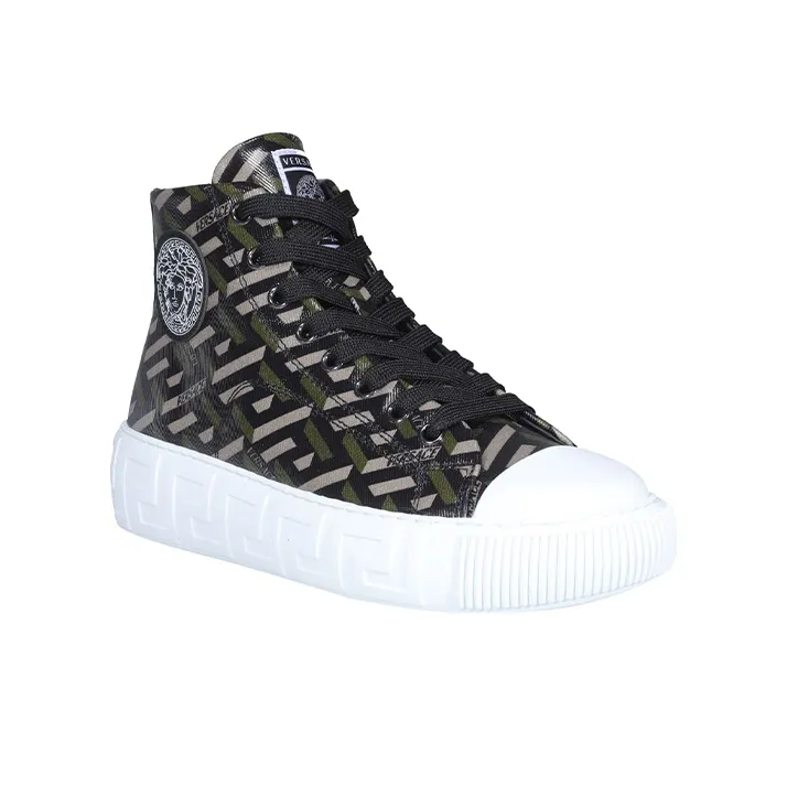VERSACE La Greca High Top High Top Stylish Skateboarding Shoes Women's Black Green-2