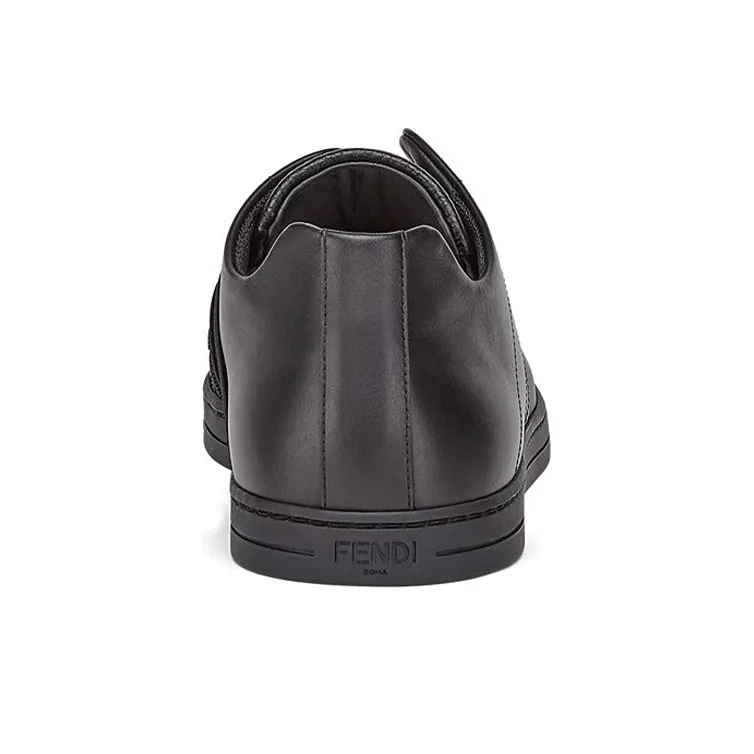 FENDI Leather Slip Ons Triple Black-4