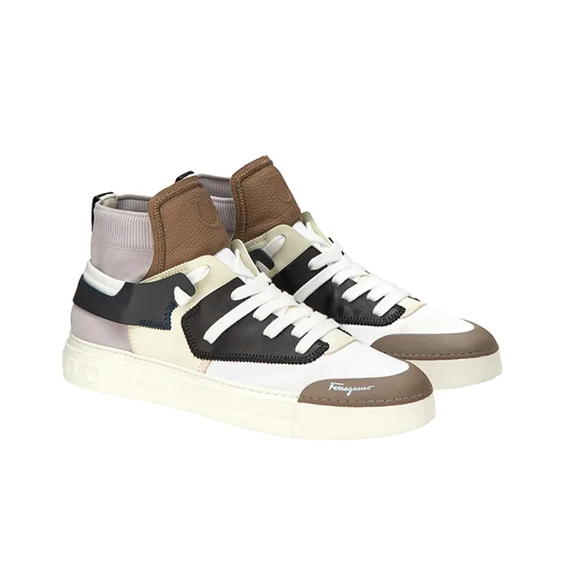 FERRAGAMO Mid Top Stylish Skateboarding Shoes Men's Black White-2