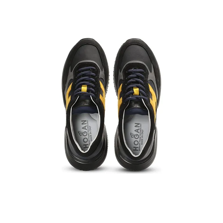 HOGAN Interaction Wear-Resistant Low-Top Casual Shoes Men's Black Gray Yellow-2