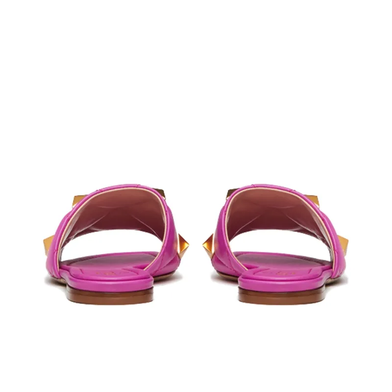 Valentino Roman Stud Flat Sandals Radiant Orchid Women's-4