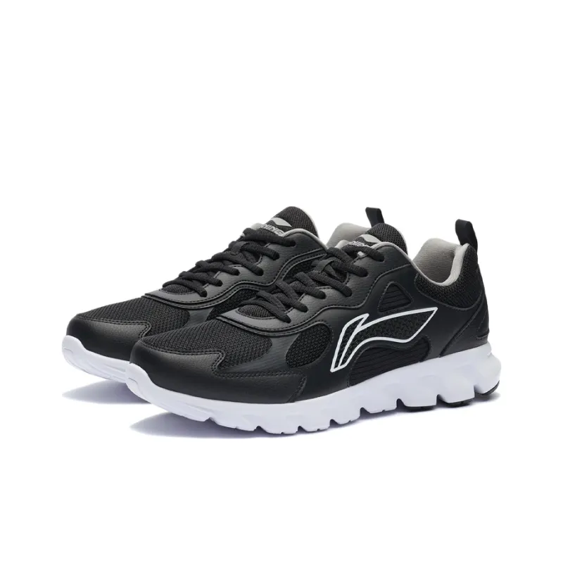 LiNing Cushioning Slip Resistant Abrasion Resistant Breathable Low Top Running Shoes Men's Black White-2