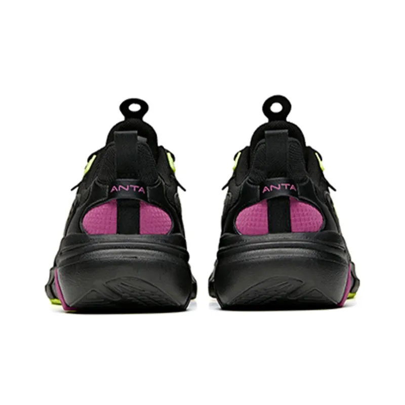 Anta Cushioning Breathable Lightweight Wear-Resistant Slip-Resistant Low-Top Running Shoes Men's Black Purple Green-4