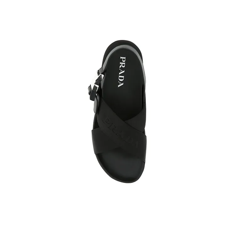 PRADA Crisscross Straps Buckle-Fastening Sandal 'Black'-4
