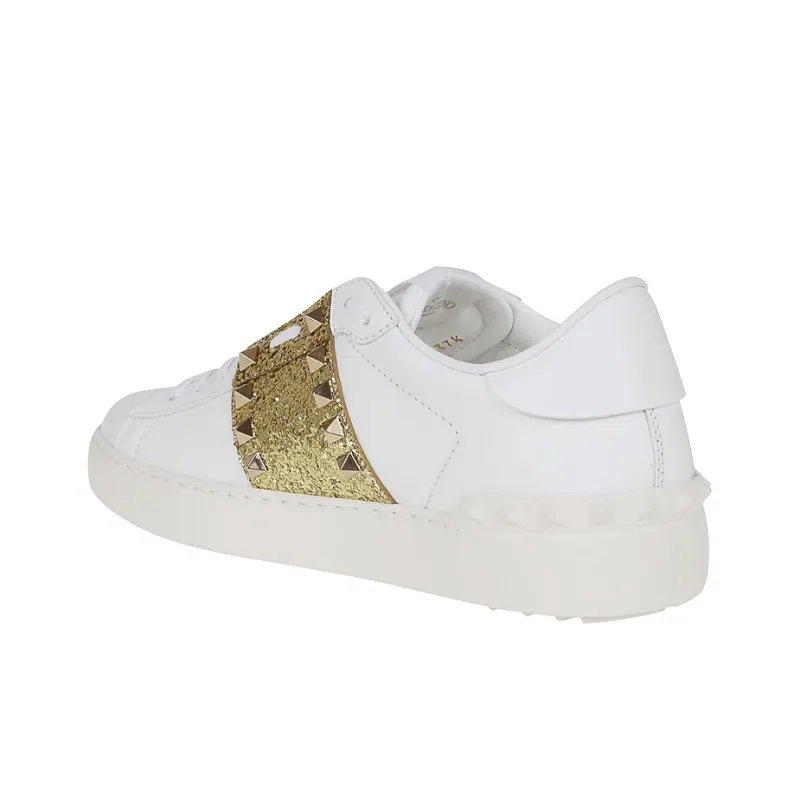 Valentino ROCKSTUD UNTITLED Rockstud Low Top Stylish Skateboarding Shoes Women's White Gold-4