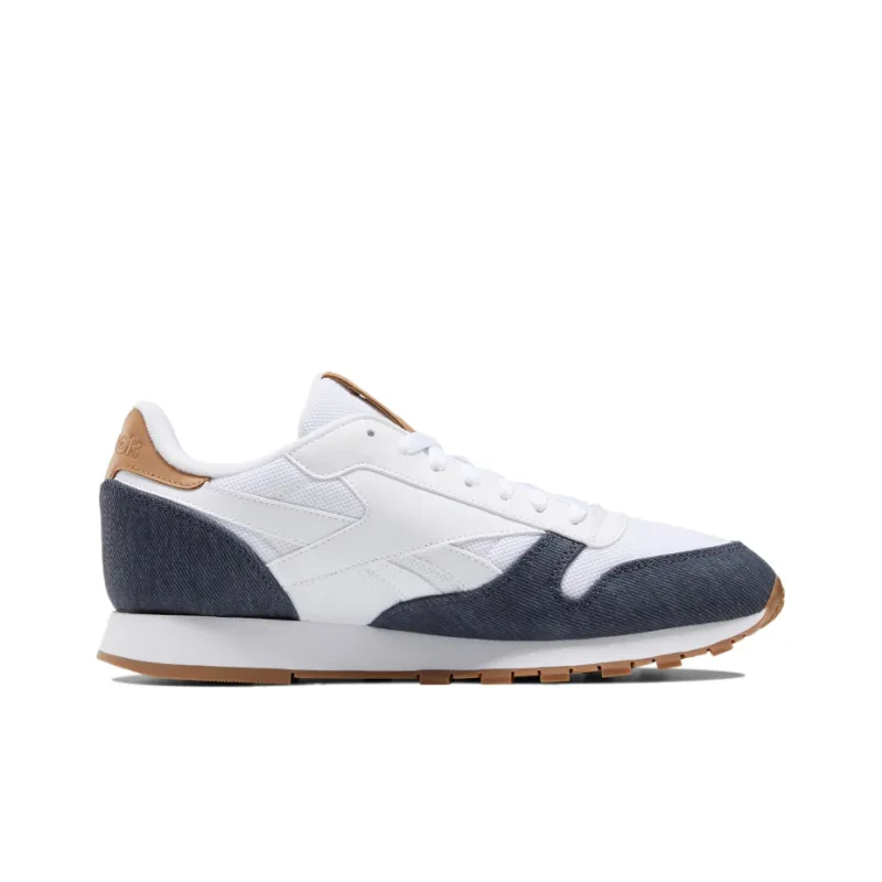 Reebok Classic Leather Running Shoes Men Low-Top White/Navy Blue-1