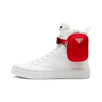 PRADA Wheel Re-Nylon Stylish Skateboarding Shoes Women's White Red