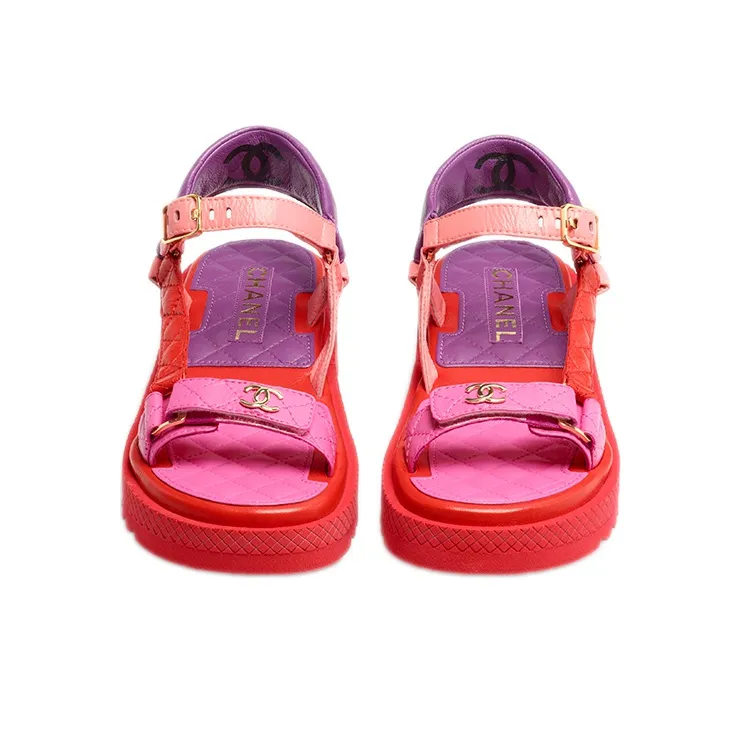 CHANEL Beach Sandals Women's Red-2