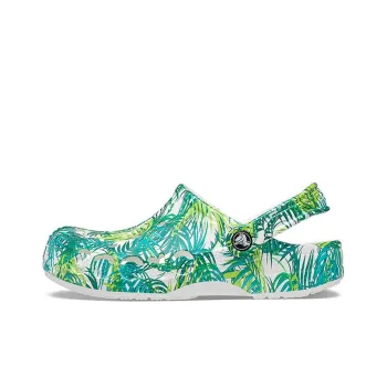Crocs 4 Printing Outdoor Flat Heel Beach Sports White Green Sandals 'White Green'