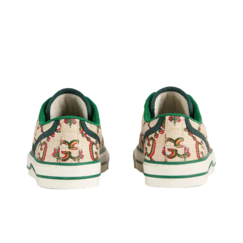 GUCCI Tennis 1977 Low Top Stylish Skateboarding Shoes Women's Beige Green-4