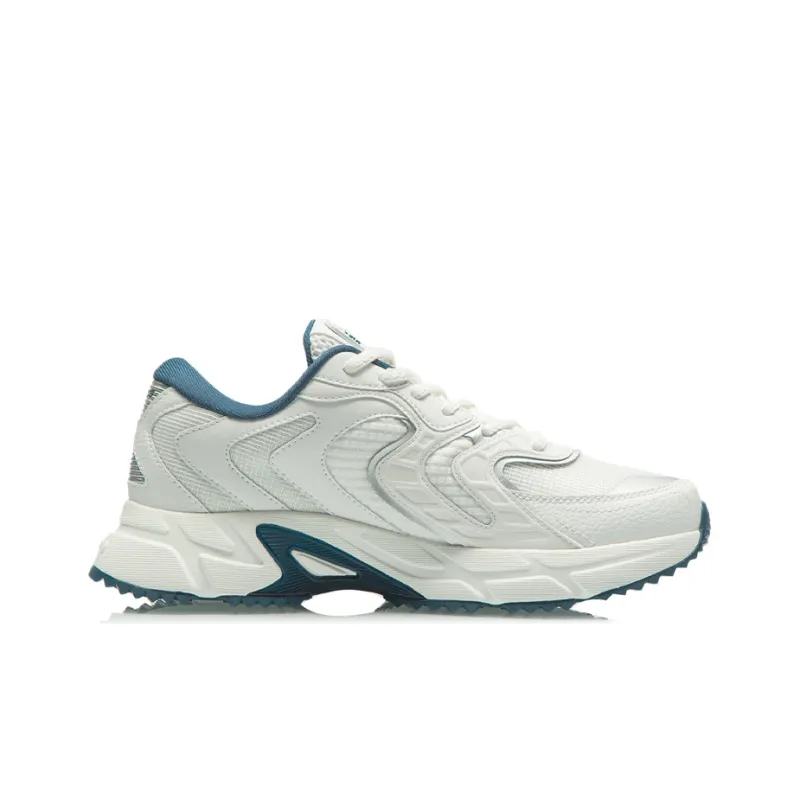 LiNing Cushioned Anti Slip Wear Resistant Breathable Lightweight Low Top Marathon Running Shoes Men's White Blue-1