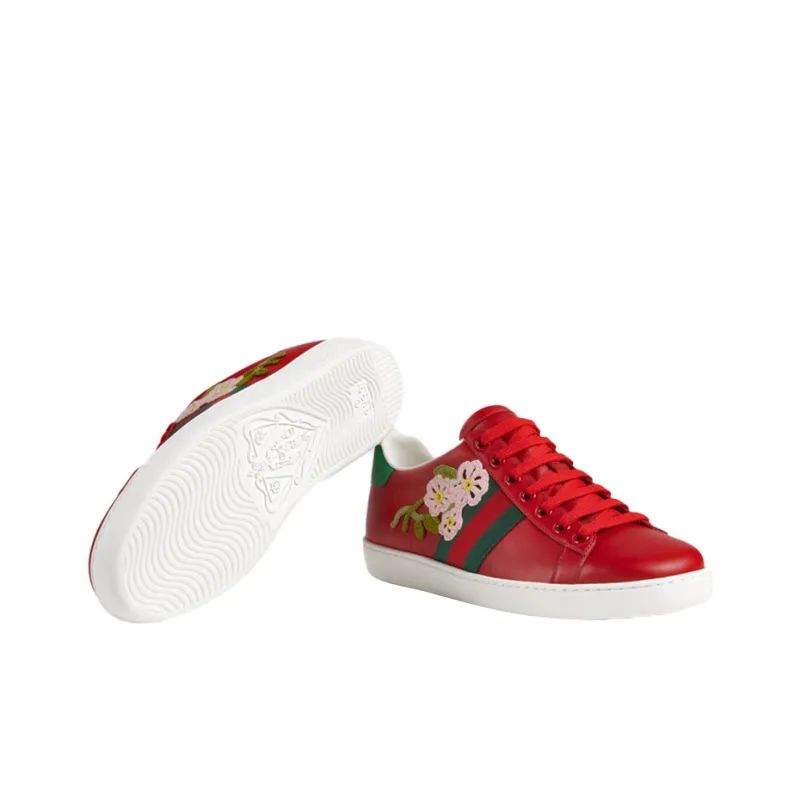 GUCCI ACE Low Top Stylish Skateboarding Shoes Women's Furong Red-4