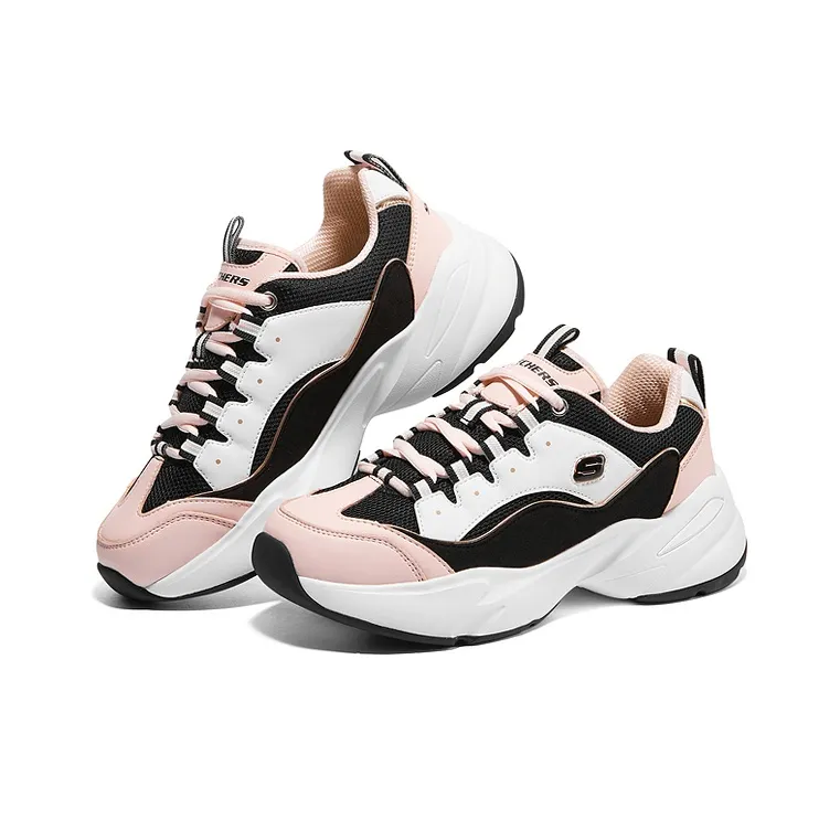 Skechers Sport Cushioned Wear Resistant Slip Resistant Low Top Casual Shoes Women's Black Pinkish-2