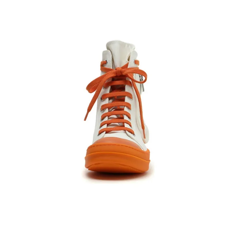 Rick Owens DRKSHDW Bauhaus High Top Stylish Skateboarding Shoes Women's White Orange-3
