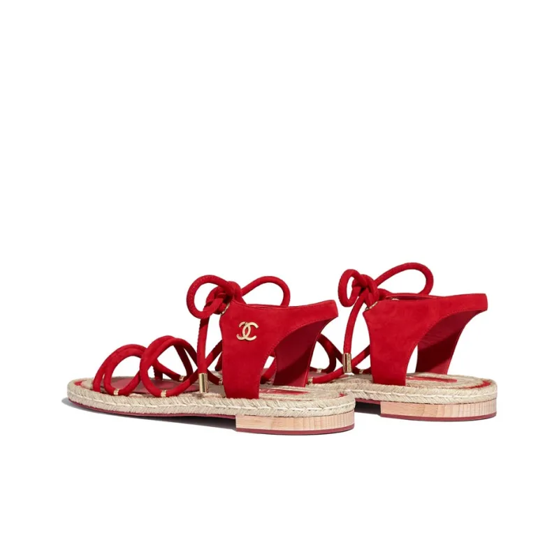 CHANEL Suede Strap Sandals Women's Red-2