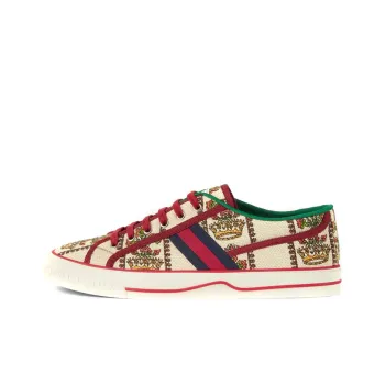 GUCCI Tennis 1977 Low Top Stylish Skateboarding Shoes Men's White Red 100th Anniversary