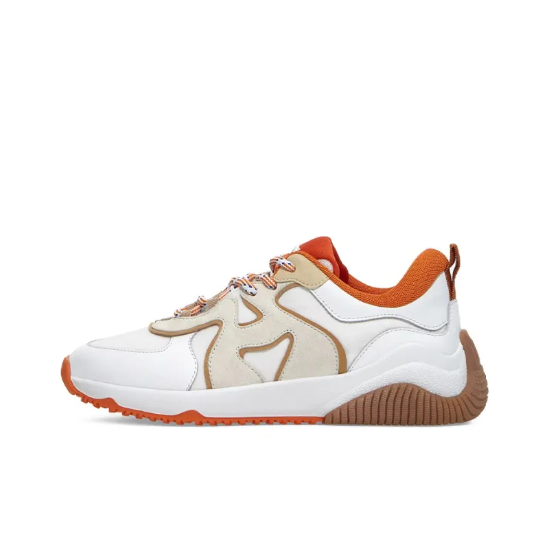 HOGAN H597 Cushioning Anti Slip And Wear Resistant Low Top Casual Shoes Women's White Orange-0