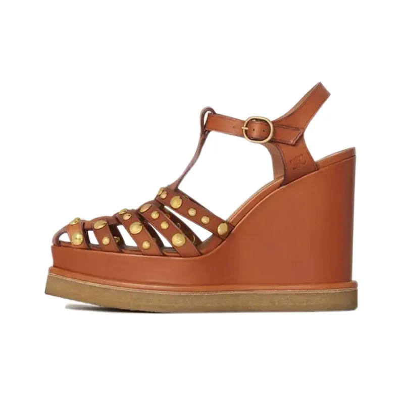 CELINE Manon Wedge Roman Sandals Women's Tawny-0