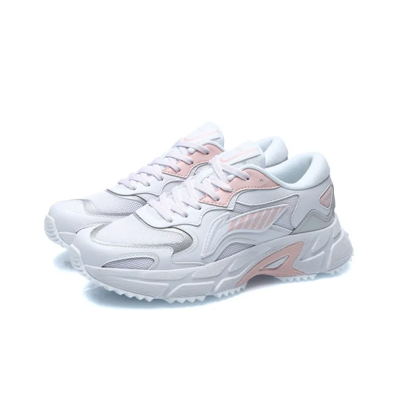 LiNing Cushioned Anti Slip Wear Resistant Breathable Lightweight Low Top Sprint Running Shoes Women's White-2