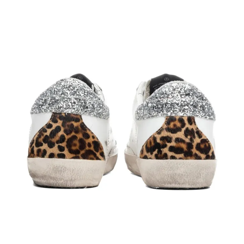 Golden Goose Super Star Low Top Stylish Skateboarding Shoes Women's Pink Logo Silver Tail Distressed Style-4