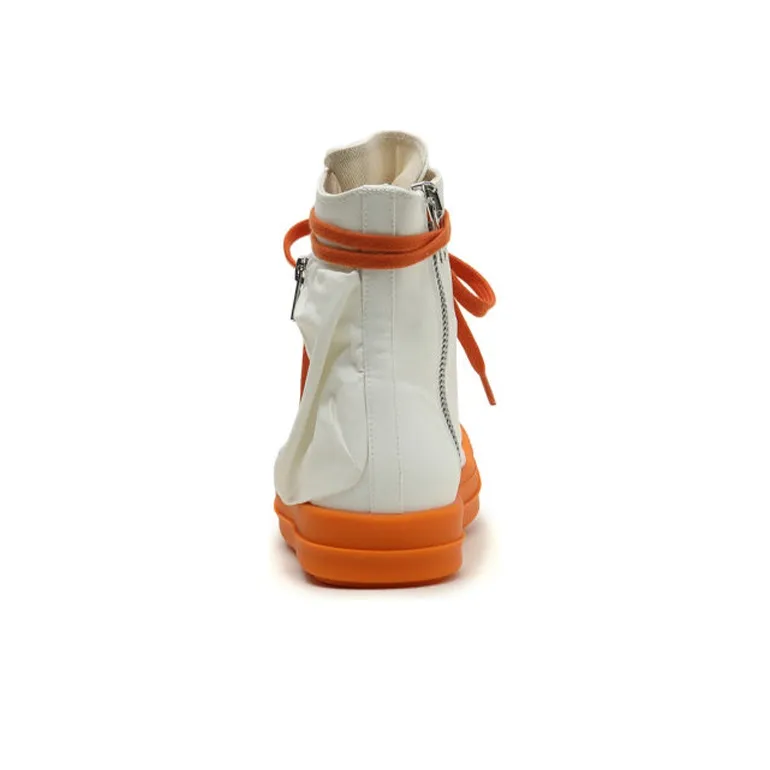 Rick Owens DRKSHDW Bauhaus High Top Stylish Skateboarding Shoes Women's White Orange-4