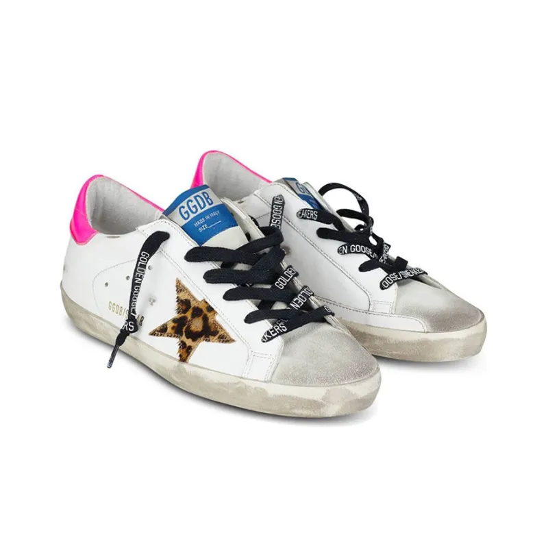 Golden Goose Super Star Low Top Skateboard Shoes Women's Leopard Print Pink Tail-2