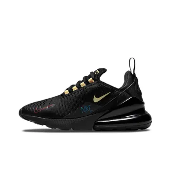 Nike Air Max 270 Cushioned Slip-Resistant Breathable Coverage Low-Top Running Shoes GS Black Gold