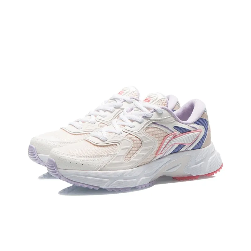 LiNing Cushioning Anti Slip And Wear Resistant Low Top Running Shoes Women's Pink White Blue-2