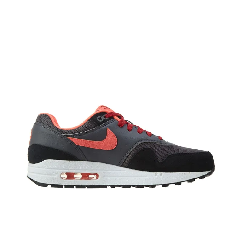 Nike Air Max 1 Cushioned Anti-Slip Wear-Resistant Breathable Lightweight Low-Top Running Shoes GS Black Gray Red-1