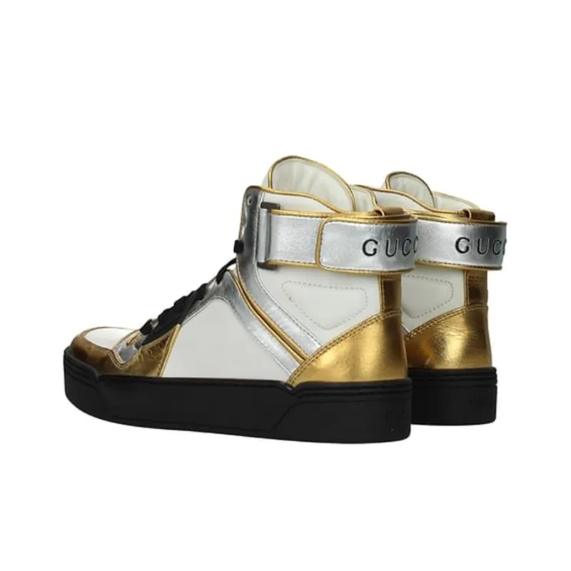 GUCCI Stylish Skateboarding Shoes Women's White Gold-2