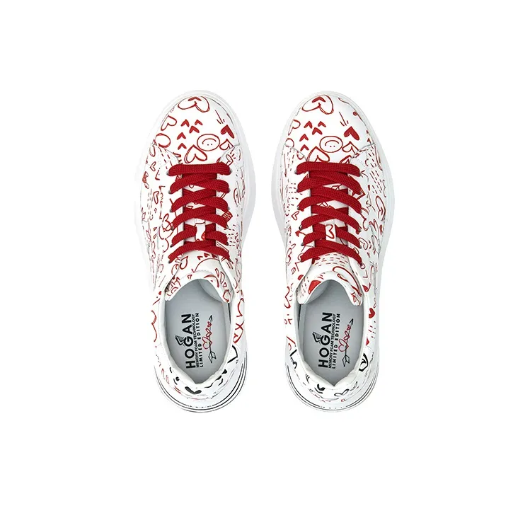 HOGAN Rebel Cushioning, Slip Resistant, And Abrasion Resistant Low Top Casual Shoes Women's White Red-4
