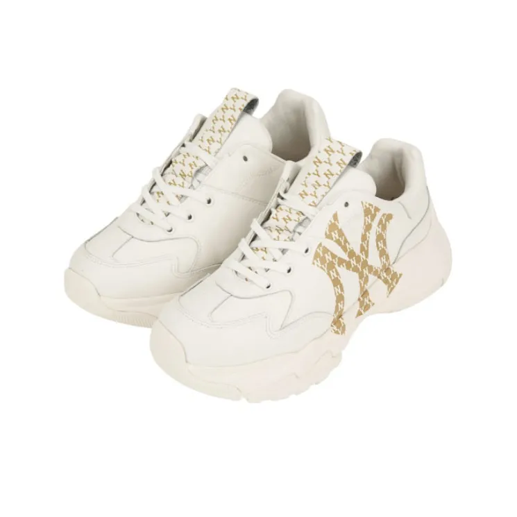 MLB Big Ball Chunky Monogram Lt Low Top Chunky Sneakers Unisex White Gold-1
