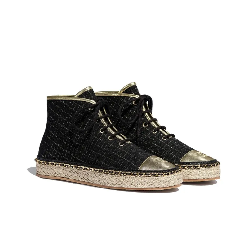 CHANEL Espadrilles Women's High-Top Black Gold-2