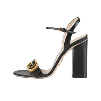 GUCCI Gg 105mm Heeled Sandal Black Leather Women's