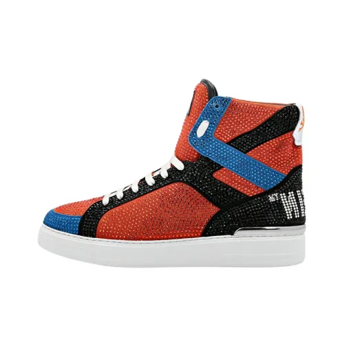 PHILIPP PLEIN Skateboard Shoes Men High-Top Black/Orange