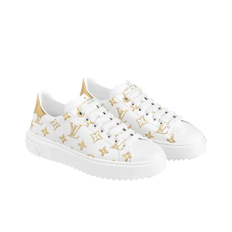 LOUIS VUITTON Time Out Sneakers 'White With Gold Monogram' Women's-2