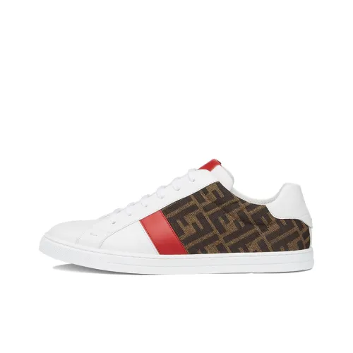 FENDI Leather Low Top White Red