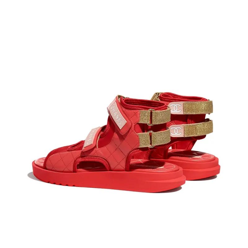 CHANEL Beach Sandals Women's Red/Dark Red/Light Pink-4
