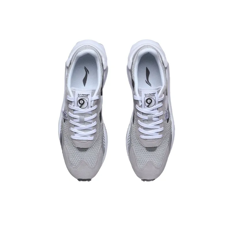LiNing Cushioned Anti Slip Wear Resistant Breathable Lightweight Low Top Casual Running Shoes Men's Gray White Black-3